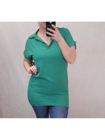 Tunika košilová krátký rukáv dámská nadrozměr (XL/2XL ONE SIZE) ITALSKÁ MÓDA IMJ22006/DR (Velikost XL/2XL, Barva zelená)