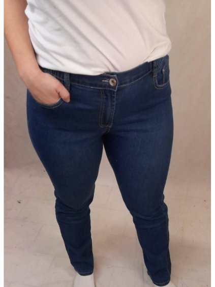 Rifle jeans dámské nadrozměrné s gumou v pase (40-52) SMILING SAL22W882 (Velikost 40, Barva světle modrá)