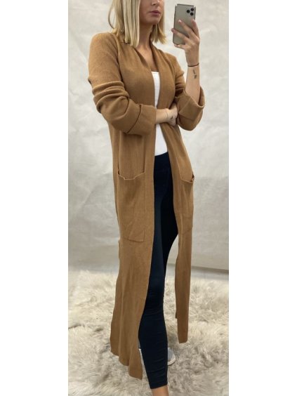 Cardigan pletený teplý dlouhý rukáv dámský (UNI S/M) ITALSKÁ MÓDA IMM20594/DR (Velikost S/M/L, Barva tmavě béžová)