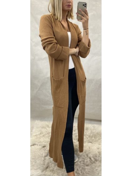 Cardigan pletený teplý dlouhý rukáv dámský (UNI S/M) ITALSKÁ MÓDA IMM20594/DR (Velikost S/M/L, Barva tmavě béžová)