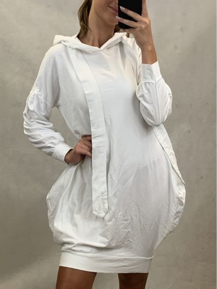 Šaty mikinové dlouhý rukáv dámské (UNI S/M) ITALSKÁ MÓDA IMM20812/DR