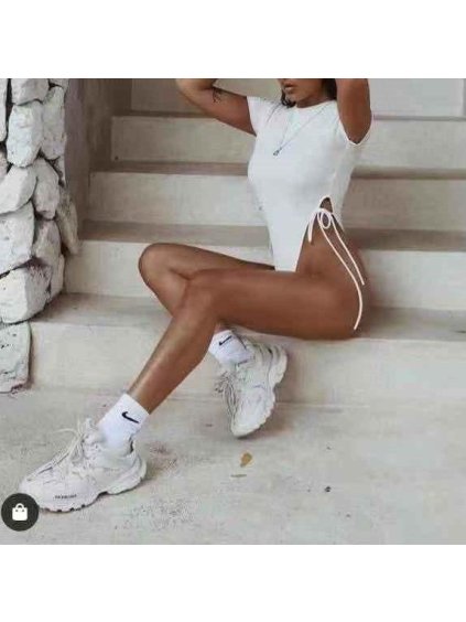 Body krátký rukáv dámské (S/M ONE SIZE) ITALSKÁ MÓDA IMM21408 (Velikost S/M/L, Barva bílá)