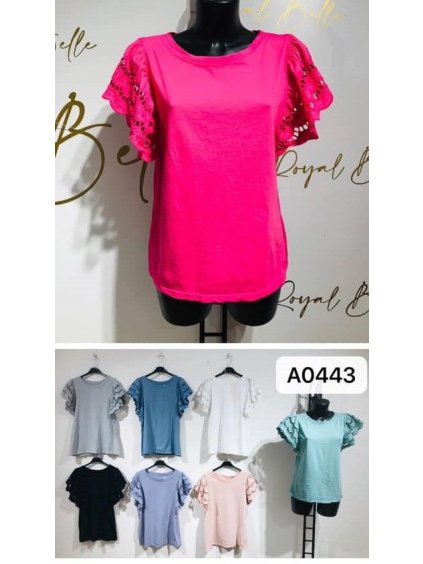 Tričko krátký rukáv krajkové dámské (S/M ONE SIZE) ITALSKÁ MÓDA IMM21A0443/DR (Velikost S/M/L, Barva bílá)