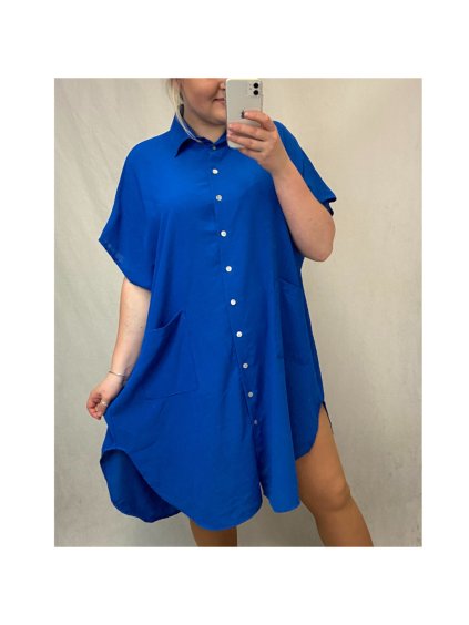 Šaty dlouhé letní košilové krátký rukáv dámské oversize (2XL/4XL ONE SIZE) ITALSKÁ MÓDA IMM2153076MS (Barva Černá)