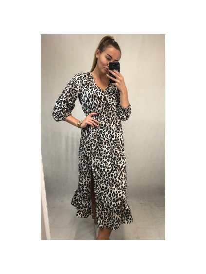Šaty elegantní dlouhý rukáv dámské leopard (S/M.ONE SIZE) ITALSKÁ MÓDA IMM211310-A/DR (Velikost S/M/L, Barva bílá)