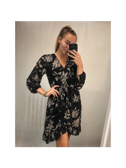 Šaty elegantní šifónové dlouhý rukáv dámské (S/M.ONE SIZE) ITALSKÁ MÓDA IMM211352/DR (Velikost S/M/L, Barva Černá)