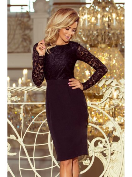 Elegantní tužkové šaty EMMA 216-2 s krajkou - černé
 NMC-216-2