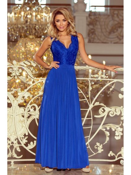 211-3 LEA dlouhé šaty s krajkovým výstřihem - královská modrá
 NMC-211-3 (Velikost S, Barva _barva viz foto)