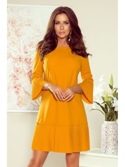 228-7 LUCY - skládané pohodlné šaty - barva hořčice
 NMC-228-7 (Velikost S, Barva _barva viz foto)