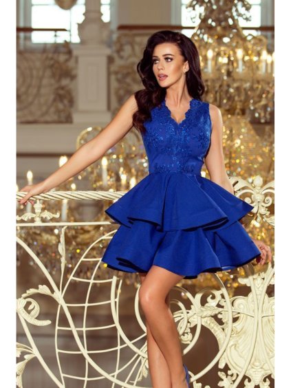 200-7 CHARLOTTE - Exkluzivní šaty s krajkovým výstřihem - ROYAL BLUE
 NMC-200-7