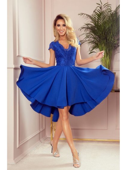 300-3 PATRICIA - šaty s delším hřbetem s krajkovým výstřihem - ROYAL BLUE
 NMC-300-3