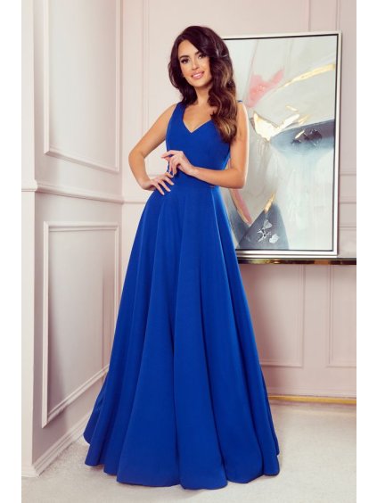 246-3 CINDY long dress with a neckline - classic blue NMC-246-3 (Velikost S, Barva _barva viz foto)