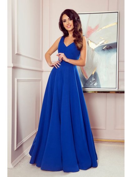246-3 CINDY long dress with a neckline - classic blue NMC-246-3
