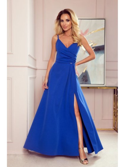299-3 CHIARA elegantní maxi šaty s popruhy - královská modrá