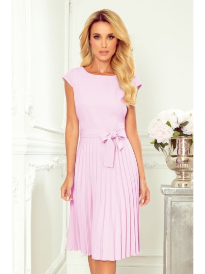311-6 LILA Pleated dress with short sleeves - bright heather (Velikost XS, Barva _barva viz foto)