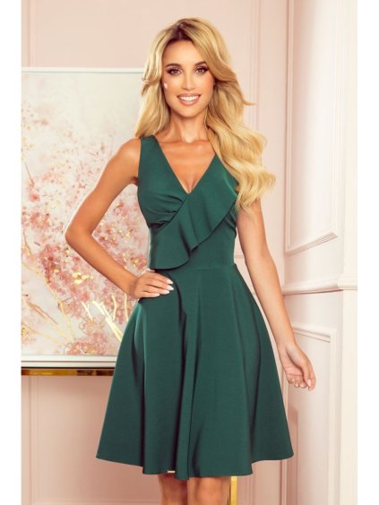 274-2 ANITA Frill dress - green (Velikost XS, Barva _barva viz foto)