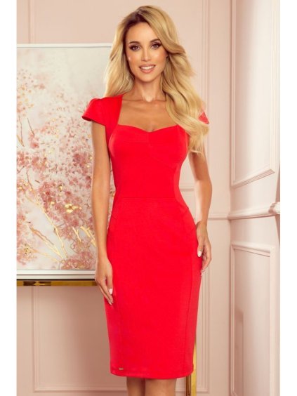 Šaty střední plesové společenské dámské (XL) Poľsko MODA NMC-318-1-XL (Velikost XL, Barva červená)