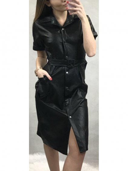Šaty krátký rukáv koženka dámské (uni S-M)  IMT20016 černé