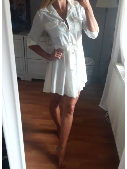 Šaty košeľové tenké 3/4 dlhý rukáv dámske (uni sl) ITALSKÁ MÓDA IMT18570 (Barva bílá)