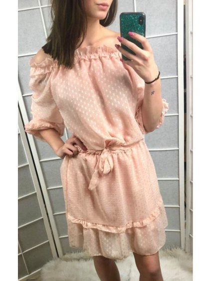 Šaty letné 3/4 dlhý rukáv holé ramená dámske (uni sl) ITALSKÁ MÓDA IMT19225 (Barva bílá)