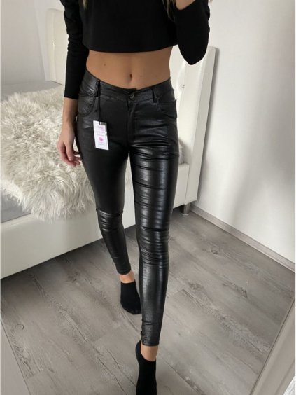 Nohavice elastické dlhé lesklé dámske (S) ITALSKÁ MÓDA IMC18035 (Barva Černá)