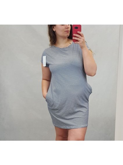 Šaty krátký rukáv klasik dámské proužek MODRÉ  (uni L/XL) ITALSKá MóDA IM520034 (Velikost S/M/L, Barva pruhy)