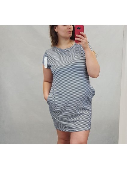 Šaty krátký rukáv klasik dámské proužek MODRÉ  (uni L/XL) ITALSKá MóDA IM520034 (Velikost S/M/L, Barva pruhy)