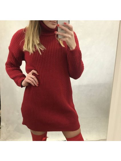 Šaty pletené svetr prodloužený s rolákem dlouhý rukáv dámský (S/M/L ONE SIZE) ITALSKÁ MÓDA IM22080085/DR (Velikost S/M/L, Barva tmavě béžová)
