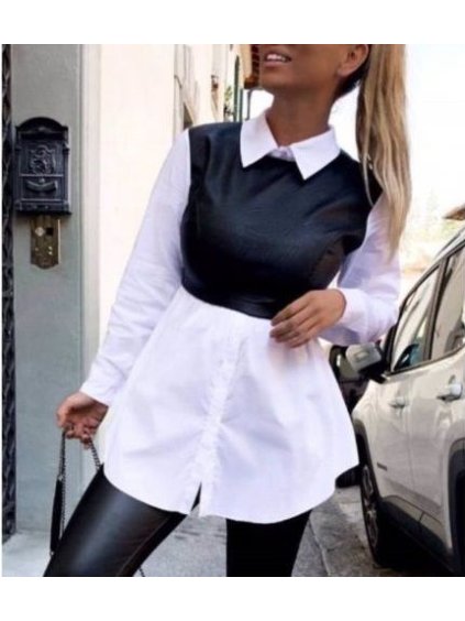 Košile prodloužená s vestou dlouhý rukáv dámské (S/M/L ONE SIZE) ITALSKÁ MÓDA IMWD20699 (Velikost S-L, Barva Černá)