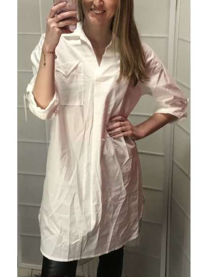 Šaty košilové dlouhý rukáv dámské (S/M/L ONE SIZE) ITALSKÁ MÓDA IM421090/DR (Velikost S/M/L, Barva bílá)