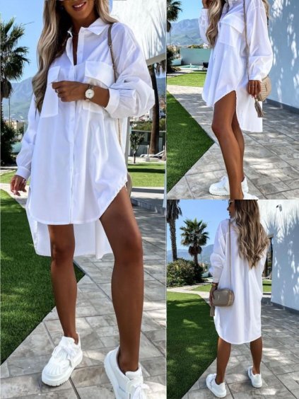 Šaty elegantní košilové dlouhý rukáv dámské (S/L ONE SIZE) ITALSKÁ MÓDA IMWD21531/DR (Velikost S/M/L, Barva Černá)