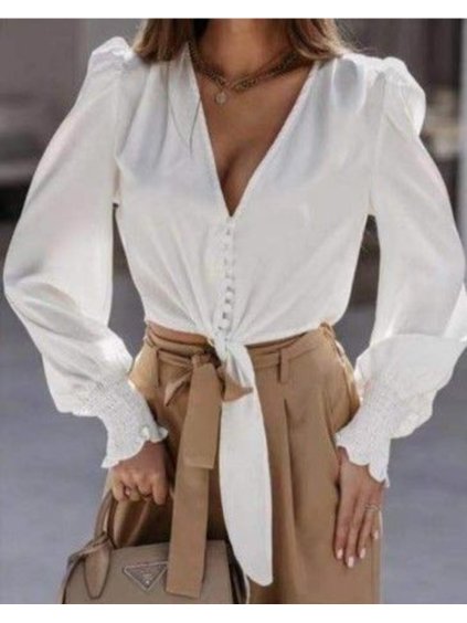 Halenka elegantní dlouhý rukáv dámská (S/M ONE SIZE) ITALSKÁ MÓDA IMWD211175 (Velikost S/M/L, Barva bílá)