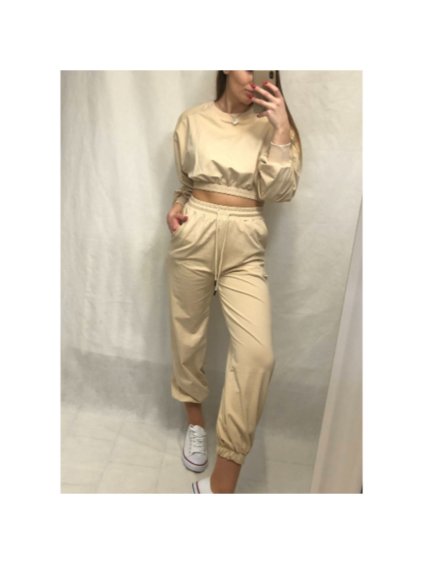 Souprava mikina dlouhý rukáv a tepláky dámská (S/M ONE SIZE) ITALSKÁ MÓDA IMWD21629/DR (Velikost S/M/L, Barva tmavě béžová)