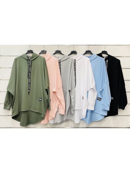 Mikina oversize bavlněná dlouhý rukáv s kapucí dámská (S/M/L ONE SIZE) ITALSKÁ MÓDA IMWK21062