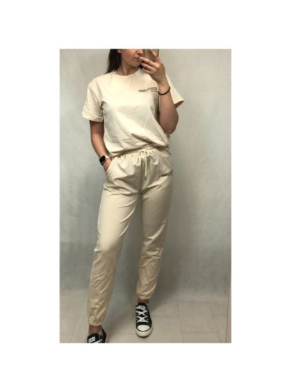 Souprava tričko krátký rukáv a tepláky dámská (S/M-M/L) ITALSKÁ MÓDA IMWD212643/DR (Velikost M/L, Barva béžová)
