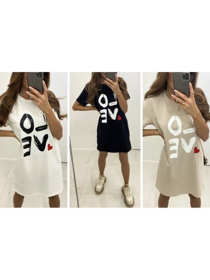 Šaty volnočasové krátký rukáv dámské (S/M ONE SIZE) ITALSKÁ MÓDA IMWD213741/DR (Velikost S/M/L, Barva béžová)