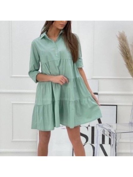 Šaty elegantní košilové dlouhý rukáv dámské (S/M ONE SIZE) ITALSKÁ MÓDA IMWD21999/DR (Velikost S/M/L, Barva zelená khaki)