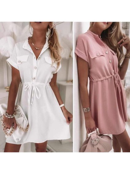 Šaty elegantní košilové krátký rukáv dámské (S/M ONE SIZE) ITALSKÁ MÓDA IMWK21B21062K,B/DR (Velikost S/M/L, Barva Černá)
