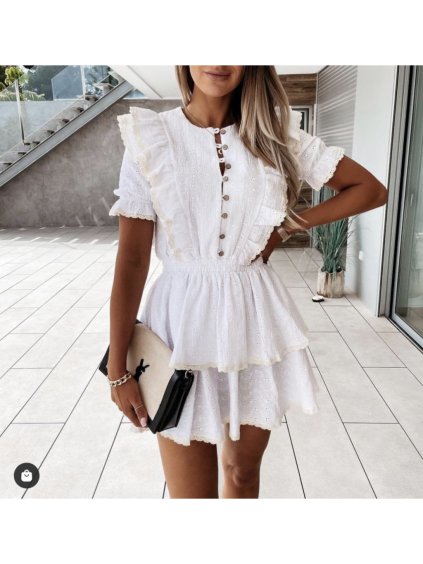 Šaty letní krátký rukáv dámské (S/M ONE SIZE) ITALSKÁ MÓDA IMWD213225 (Velikost S/M/L, Barva bílá)