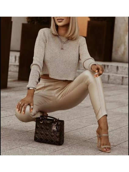 Svetr krátký tenký dlouhý rukáv dámský (S/M ONE SIZE) ITALSKÁ MÓDA IMWE21098/DR (Velikost S/M/L, Barva zlatá)