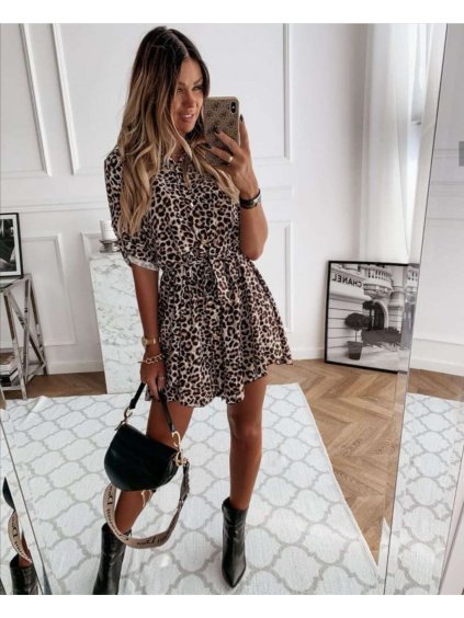 Šaty elegantní košilové 3/4 dlouhý rukáv dámské (S/M/L ONE SIZE) ITALSKÁ MÓDA IMWK21314/DR (Velikost S/M/L, Barva béžová)