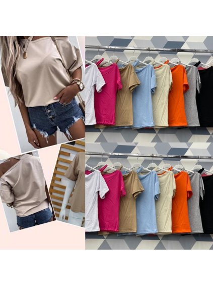 Tričko krátký rukáv dámské (S/M ONE SIZE) ITALSKÁ MÓDA IMWD212446/DR (Velikost S/M/L, Barva béžová)