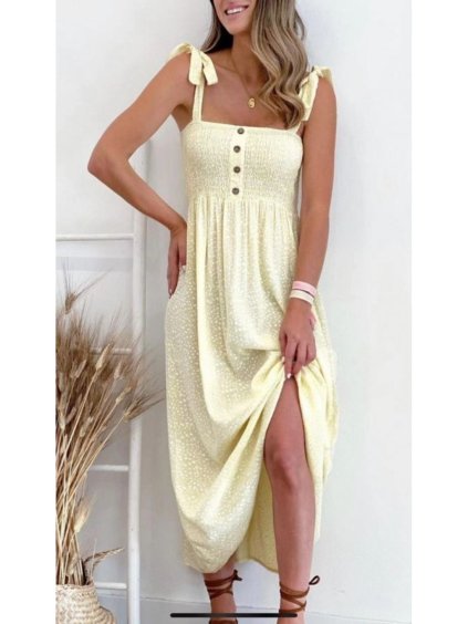 Šaty letní dlouhé na ramínka žabičkované dámské (S/M/L ONE SIZE) ITALSKÁ MÓDA IMWM215803 (Barva zelená mintova)