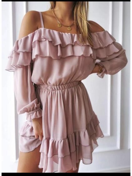 Šaty letní carmen dlouhý rukáv dámské (S/M ONE SIZE) ITALSKÁ MÓDA IMWD216020/DR (Velikost S/M/L, Barva růžová světlá)