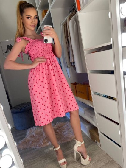 Šaty letní na ramínkách dámské (S/M ONE SIZE) ITALSKÁ MÓDA IMWG214417 (Velikost S/M/L, Barva růžová)