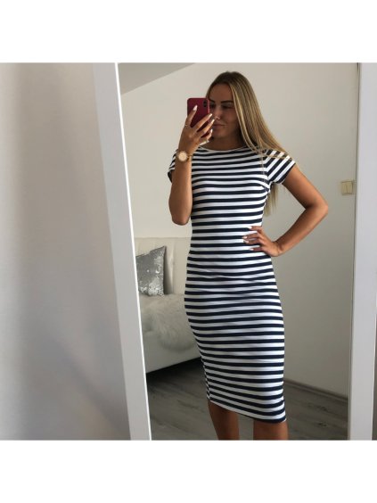 Šaty dlouhé letní krátký rukáv dámské proužek (S/M ONE SIZE) ITALSKÁ MÓDA IMWD213631/DR (Velikost S/M/L, Barva růžová světlá)