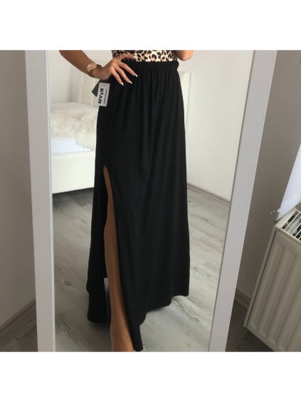 Sukně bavlněná dlouhá s rozparkem dámská (S/M ONE SIZE) ITALSKÁ MÓDA IMWA215740/DR (Velikost S/M/L, Barva Černá)