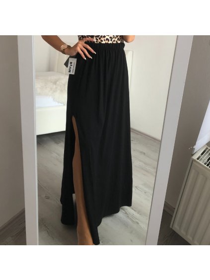 Sukně bavlněná dlouhá s rozparkem dámská (S/M ONE SIZE) ITALSKÁ MÓDA IMWA215740/DR (Velikost S/M/L, Barva Černá)