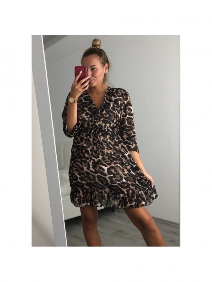 Šaty elegantní leopard dlouhý rukáv dámské (S/M one size) ITALSKÁ MÓDA IMWA21JANOV/DR
