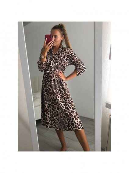 Šaty  elegantní leopard dlouhý rukáv dámské (S/M one size) ITALSKÁ MÓDA IMWA21MILANO/DR